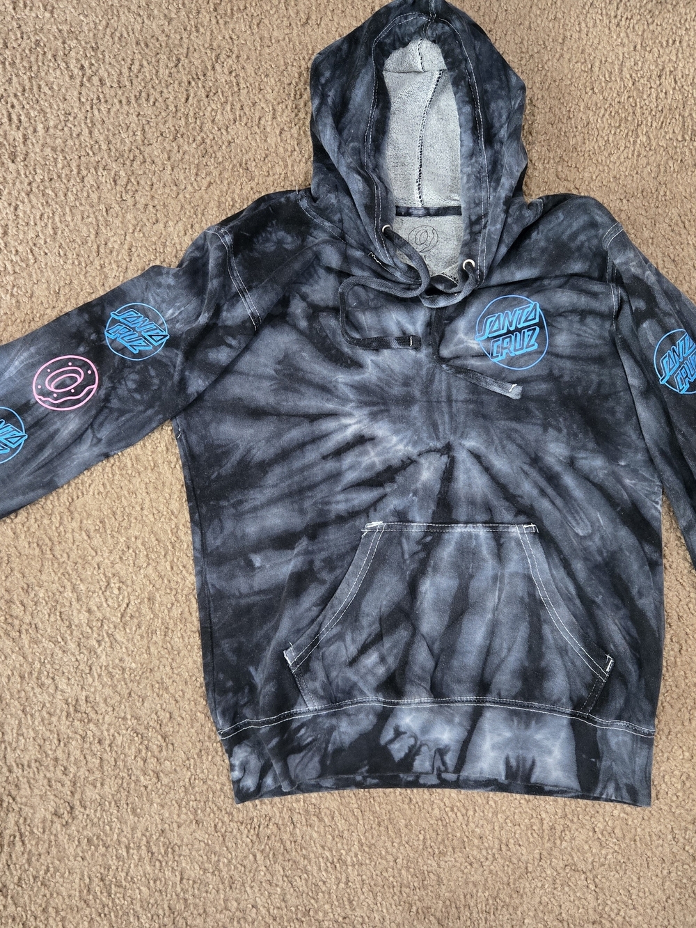 Santa Cruz Skateboards  Black Tie-Dye Hoodie with Blue & Pink Logos
